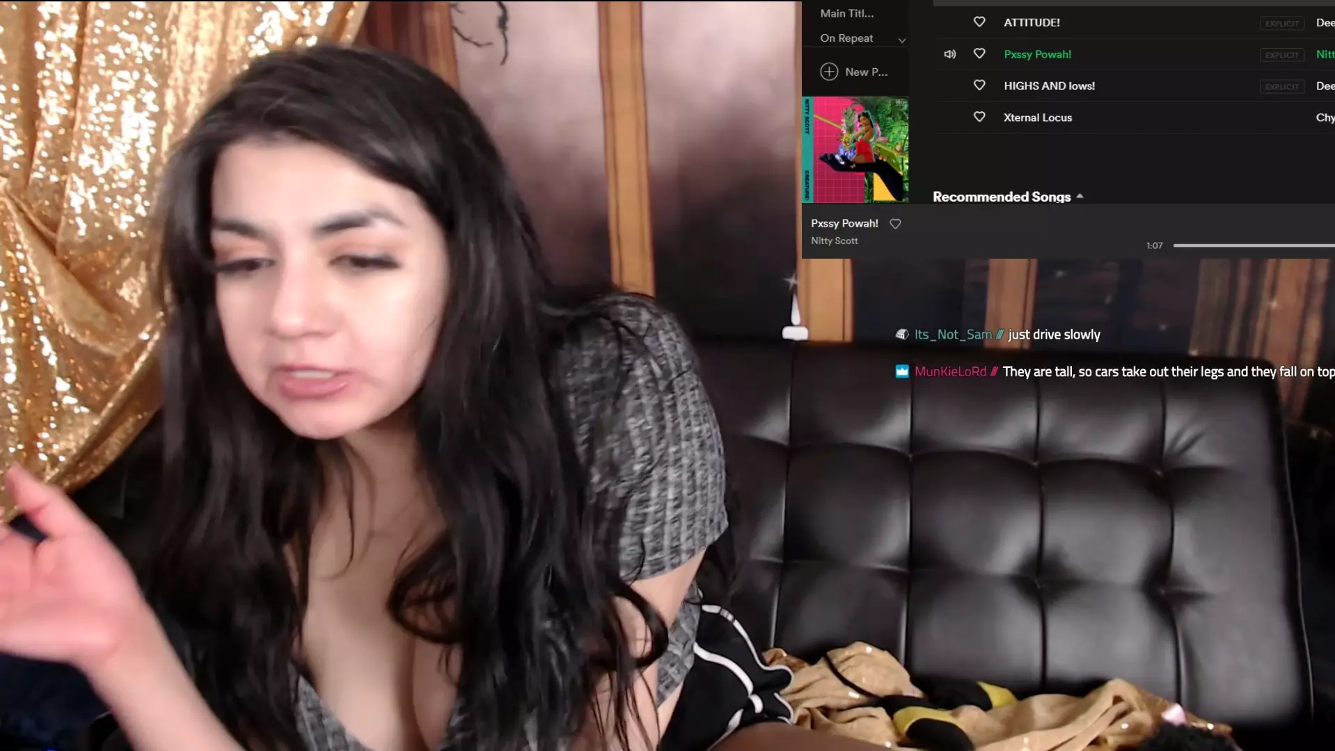 Intoxicated Twitch streamer showcasing a slick nipple slide onto massive breasts
